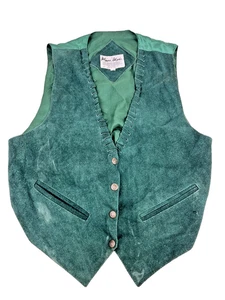 Chaleco Occidental Vintage Modo Mona Cuero Gamuza Verde Espalda Satinada Para Hombre Talla M - Imagen 1 de 7