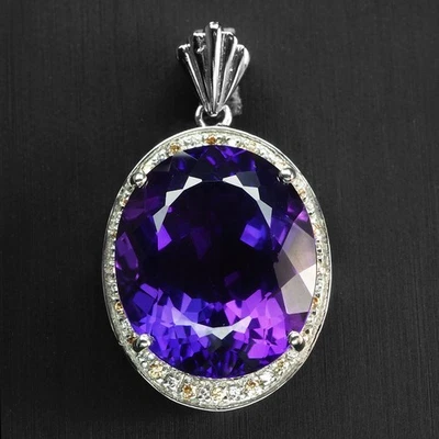 Sparkling Indigo Violet Amethyst 21.55Ct 925 Sterling Silver White Gold Pendants - Image 1 of 4
