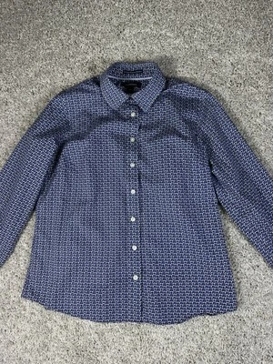 Lands End Top Shirt Womens Size Small Blue Polka Dot Corduroy Button Up Casual - Image 1 of 4
