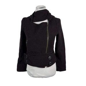 VIVIENNE WESTWOOD ANGLOMANIA Wool Moto Jacket Asymmetrical Zip Scarf Collar 40 - Picture 1 of 10