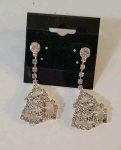 Mariell Rose Crystal Dangle Earrings Rhodium Plated Pierced 1.75" - Picture 1 of 4