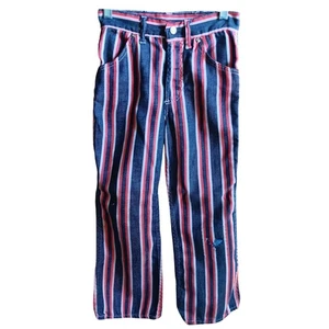 Vintage Mädchen 7 Jeans 22x21 70er Jahre gestreift Denim Jeans rot weiß blau Streifen - Bild 1 von 7