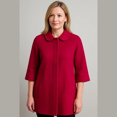 Abrigo de Carrera Clásico Manga 3/4 Elegante Boucle Texturizado Lana Rosa Ann Taylor 6P Foto 1 de 4