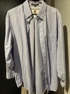 Camisa de vestir Tommy Hilfiger años 90 escudo 16,5 32/33 azul a rayas Hong Kong Y2K de colección Foto 1 de 4