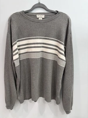 Suéter de cuello redondo 100 % algodón gris a rayas Covington XL para hombre manga larga Foto 1 de 4
