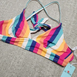 Marine Layer Bikini Top Women Medium Multi Stripe Plunge Triangle NEW Colorful - Picture 1 of 8