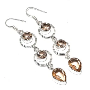 Peach Morganite Gemstone Handmade 925 Sterling Silver Jewelry Earring Sz 3" - Picture 1 of 1