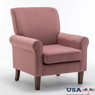 Sillón clásico con marco de madera de abedul cómodo reposabrazos enrollados decoración rosa Foto 1 de 4