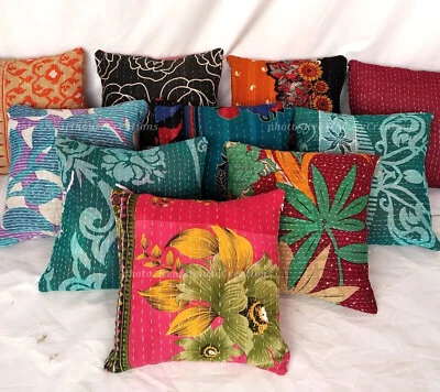 Vintage Kantha Cushion Cover Pillow Case Handmade Indian Throw Pillow Cover - Image 1 of 4