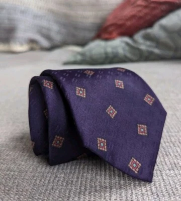 Robert Talbott Italian Silk Tie Purple Geometric Orange, Teal Made In US - Image 1 of 4