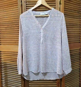 LIZ CLAIBORNE Semi-Sheer single snap Confetti pattern Tunic Top Long Sleeves Lg - Picture 1 of 6
