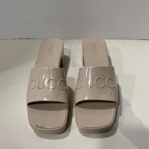 Women’s Gucci Block Heel Platform Logo Slide Sandals Off White Rubber - Picture 1 of 10