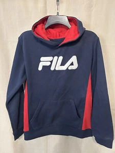 Fila Hoodie Pullover Sweater Large 14/16 Dark Blue And Red With Front Pocket - Picture 1 of 8