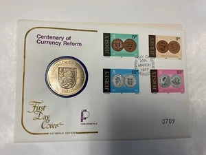 Jersey 1977 Centenary Of Currency Reform, Five Shillings Coin & First Day, PNC - Picture 1 of 3