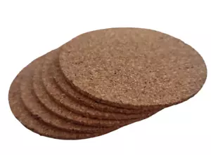 Round Cork Drinks Coasters X 6 Pack. 6 Cork Cup Anti Slip Tableware 100mm x 3mm - Picture 1 of 6