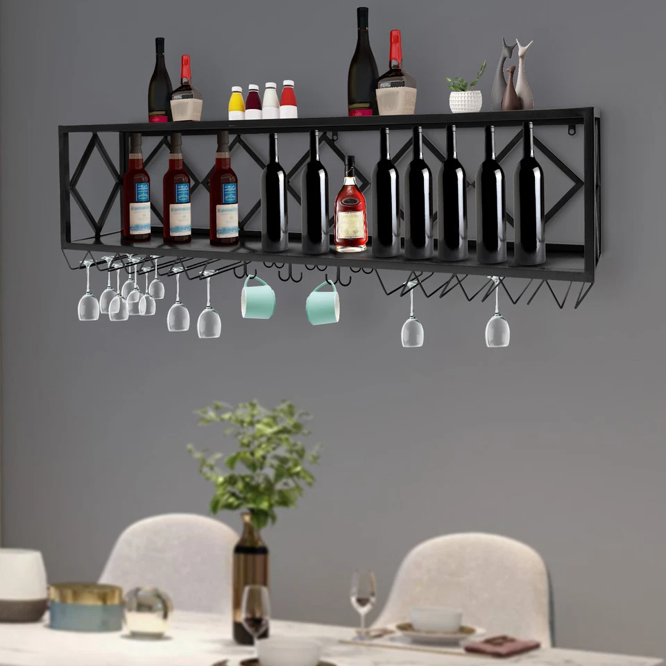 Wall Mounted Wine Rack Bottle Glass Holder Bar Accessory Storage Shelf Brand New - Image 1 of 4
