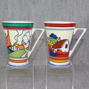 WREN Mug Home Sweet Home 2x Art Deco Clarice Cliff Style Bone China England 1995 - Picture 1 of 19