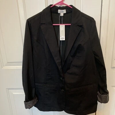 Croft And Barrow Women’s Black Stretch 2 Button Blazer Polka Dot Lining Size 1X - Image 1 of 4