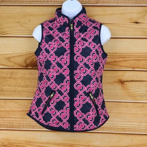 Crown & Ivy Quilted Vest Womens PP Blue Pink Geometric Zipped Pockets Mock Neck - Picture 1 of 9