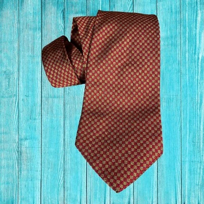 Corbata Lands End 3 3/4” cuadros rojos dorados 100 % seda cosida a mano en EE. UU. Foto 1 de 4