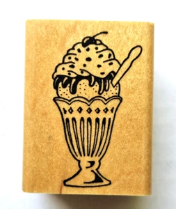 Embossing Arts ICE CREAM SUNDAE Dessert Food Parlor Glass Spoon Rubber Stamp - Picture 1 of 3