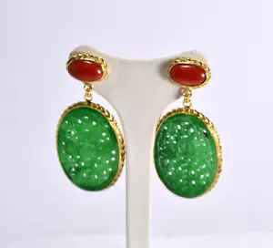 ORECCHINI ARGENTO 925 OVALI CORALLO ROSSO E GIADA VERDE OVALI AGHT 0833 - Foto 1 di 3