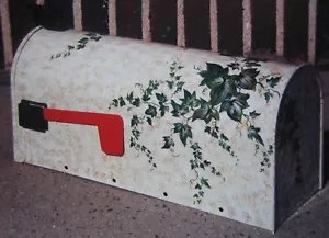 CUSTOM HAND PAINTED STANDARD SIZE METAL MAILBOX GREEN IVY VINE DESIGN - Picture 1 of 10