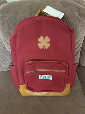 全新 Lucky Brand 皮革背包 红色 棕褐色 好财富 标志 12x18x5.5 — 第 1/4 张图片