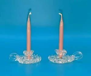 Pair Of Miniature Crystal Candlesticks With Mini Candles Beautiful Display Piece - Picture 1 of 11