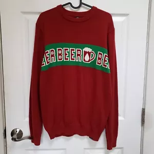 Volcom Red Strange Brew Beer Ugly Christmas Logo Crew Neck Sweater Mens M - Picture 1 of 6