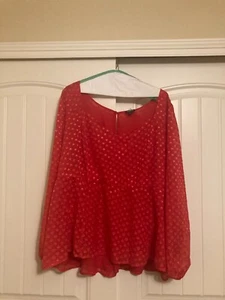 Torrid Schößchen Chiffon Clip Herz Bluse Größe 3 3X rot V-Ausschnitt Langarm transparent - Bild 1 von 3