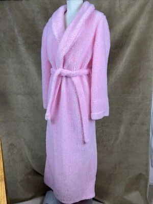 Bata rosa MEDIANA BORG vintage para mujer ~ cinturón de corbata suave polar Foto 1 de 4