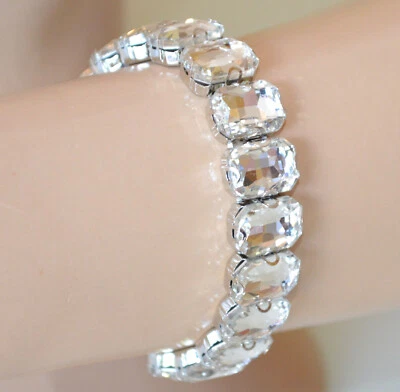 Bracciale donna argento cristalli tennis a molla elastico estensibile UCX30 - Immagine 1 di 4