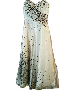 Black White Silver Polka Dot Prom Wedding Dress Gown Long Size 3/4 Masquerade - Picture 1 of 12