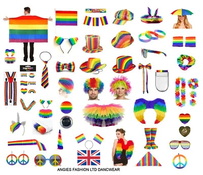 WICKEDFUN GAY PRIDE FANCY KLEID REGENBOGEN CLOWN LGBTQA PARADE PARTY ZUBEHÖR SET ALLES IN 1