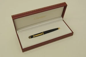 Authentic Cartier Ballpoint Pen Black GP Blue Sapphire Office Desk Collectible - Picture 1 of 11