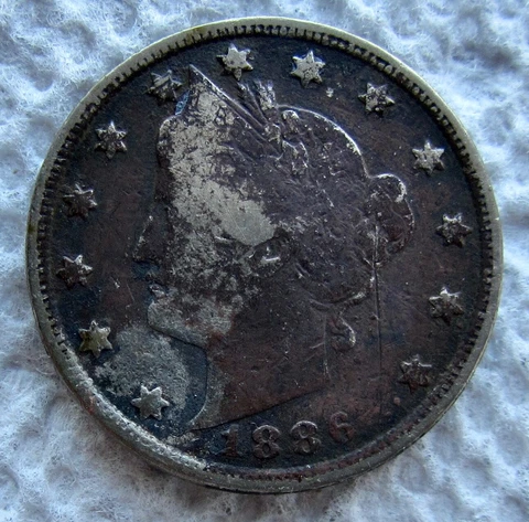 1886 Liberty V Nickel Rare Key Date Full Liberty Bold 4 Digit Date Show Corroded Cover