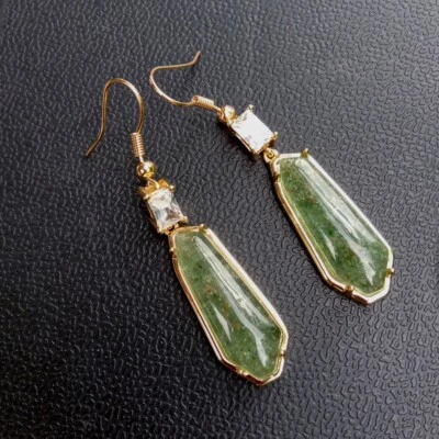 Pendientes colgantes de gancho enchapados en oro plata 925 aventurina verde natural joyería para mujer Foto 1 de 4