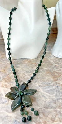 Lange einzigartige Moos Achat Kette Halskette Blume Edelstein Kristall 70cm + - Bild 1 von 4