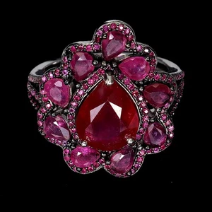 925 Sterling Silver Ring Pear Ruby 10x7mm Natural Gemstone Jewelry Size 6.5 - Picture 1 of 14