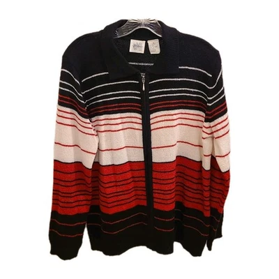Cárdigan Suéter Vintage Jason Maxwell Mujer Talla XL Cremallera Completa Rojo Rayas Años 90 Foto 1 de 4