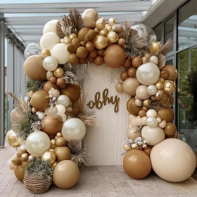 Kit arco guirlanda balão marrom duplo recheado, pérola branca areia bronzeada café bege - Imagem 1 de 4