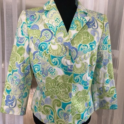 Tahari AS Levine Preppy Career Business Paisley Floral Women Blazer Jacket Sz 10 - Image 1 of 4