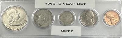 1963-D Mint 5-Coin Year Set – AU – 90% Silver – Whitman Case – Set #2 - Image 1 of 4