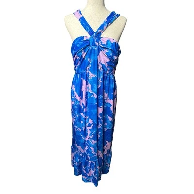 NEW Grace Karin Summer Floral Maxi Dress Women’s Size XL Blue Pink Pockets NWT - Image 1 of 4