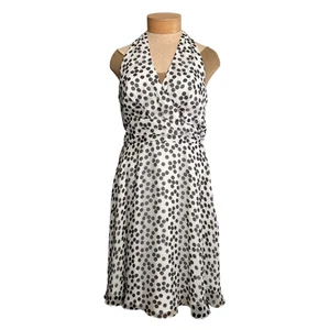 White House Black Market Polka Dot Halter Dress Size 12 A-Line V-Neck Formal New - Picture 1 of 14