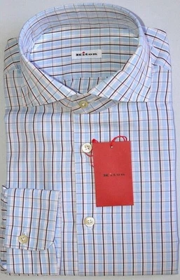 KITON Mens Handmade White Plaid Slim Dress Shirt Size 15.75 NEW NWT $600 - Image 1 of 4
