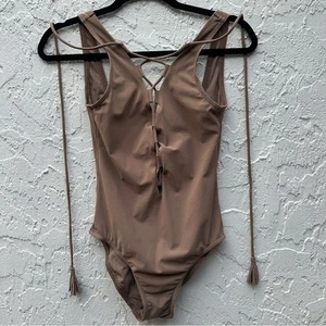 KARLA COLLETTO Swimsuit Women 8 Onepiece Laceup Brown - Picture 1 of 7