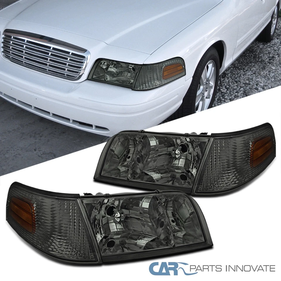 Fits 1998-2011 Ford Crown Victoria Smoke Headlights Corner Parking Signal Lamps Foto 1 de 4