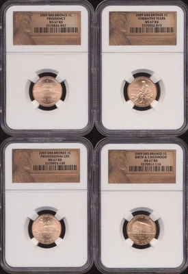 2009 SMS Bronze 4 Coin Lincoln Cent Set NGC MS 67 RD - Image 1 of 2